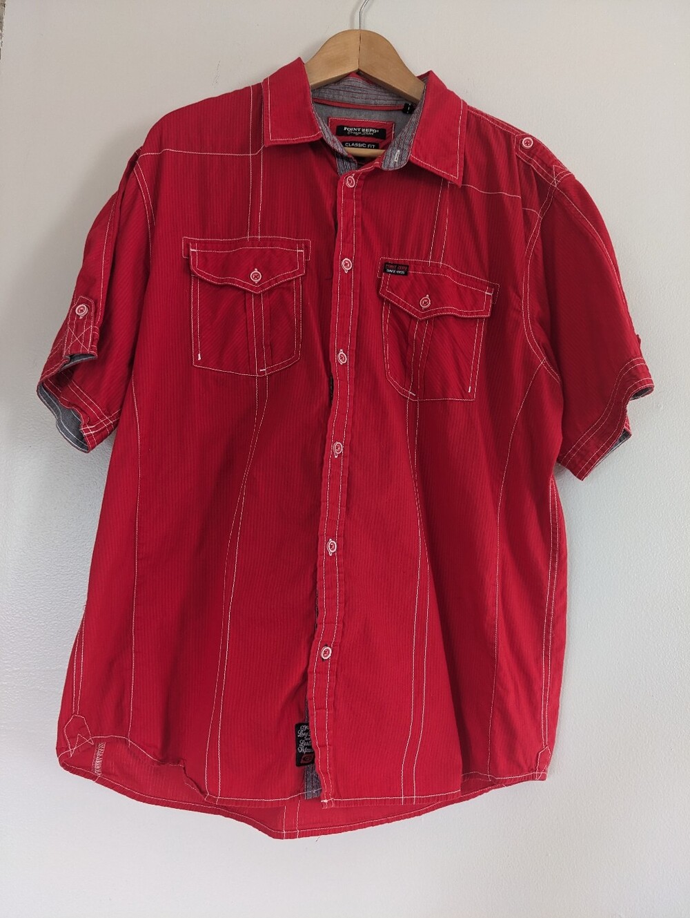 Point Zero Shirt Orange Label Button Down Mens XL Red Short Sleeve Classic Fit